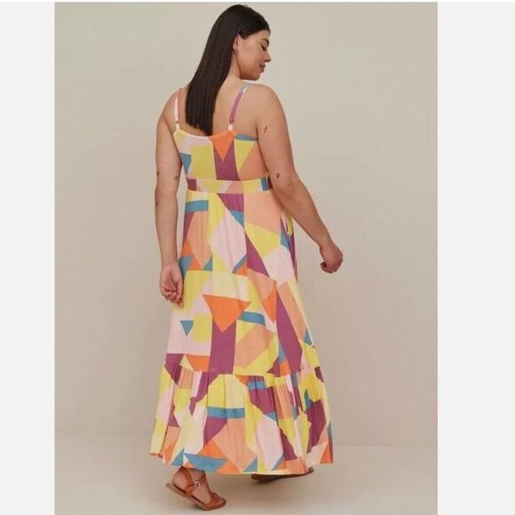 Torrid 5X Plus Maxi Dress Sleeveless Babydoll Artsy Geometric Resort Boho Vibe - Picture 3 of 11